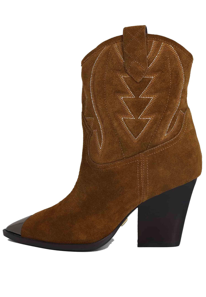 Stivaletti texani donna in camoscio cuoio con cuciture in contrasto e puntale in acciaio Gambels 293T60BK 014 Lola Cruz 