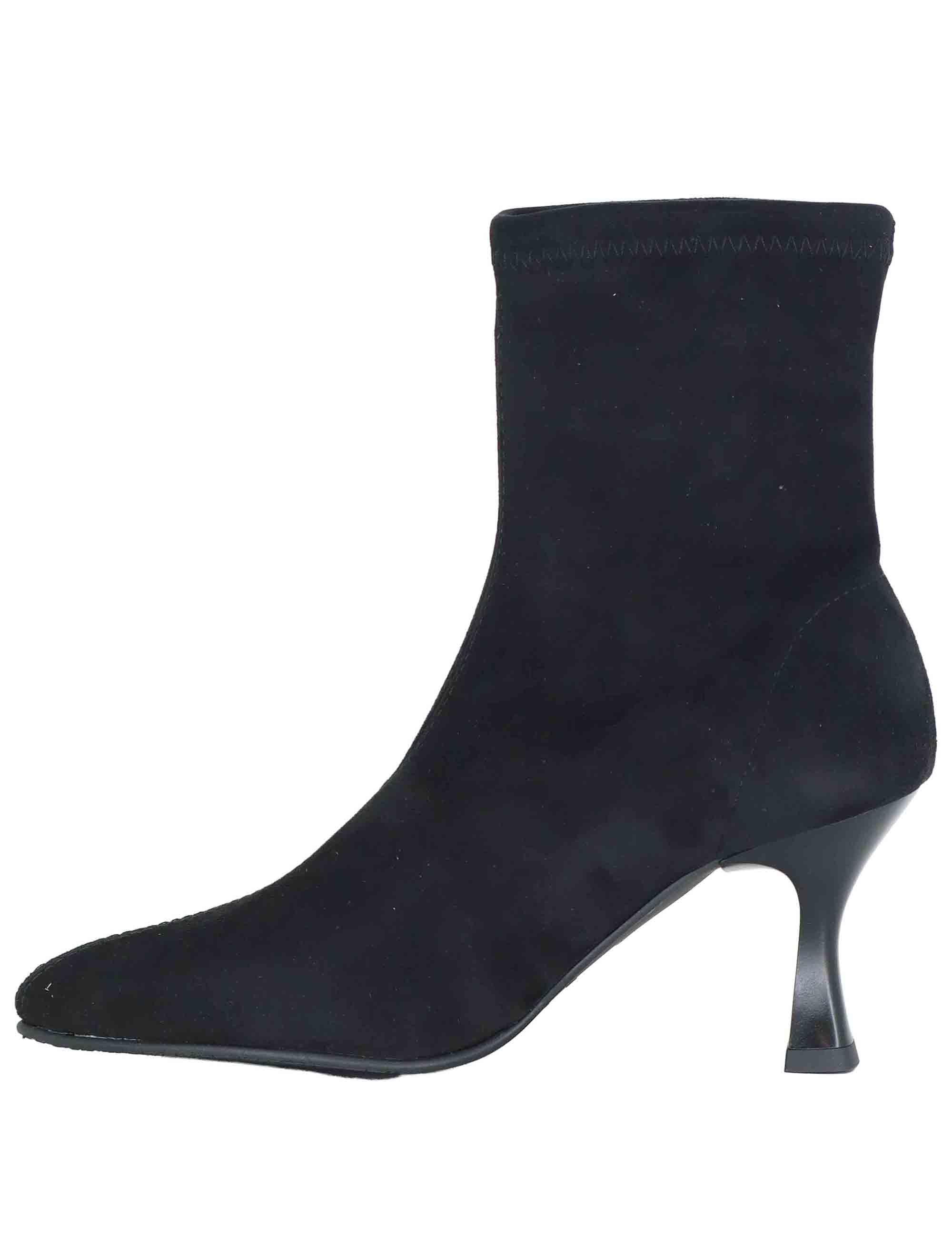 Stivaletti donna in tessuto elasticizzato nero con tacco alto e punta a punta 78042-AE 05 Miss Elastic 