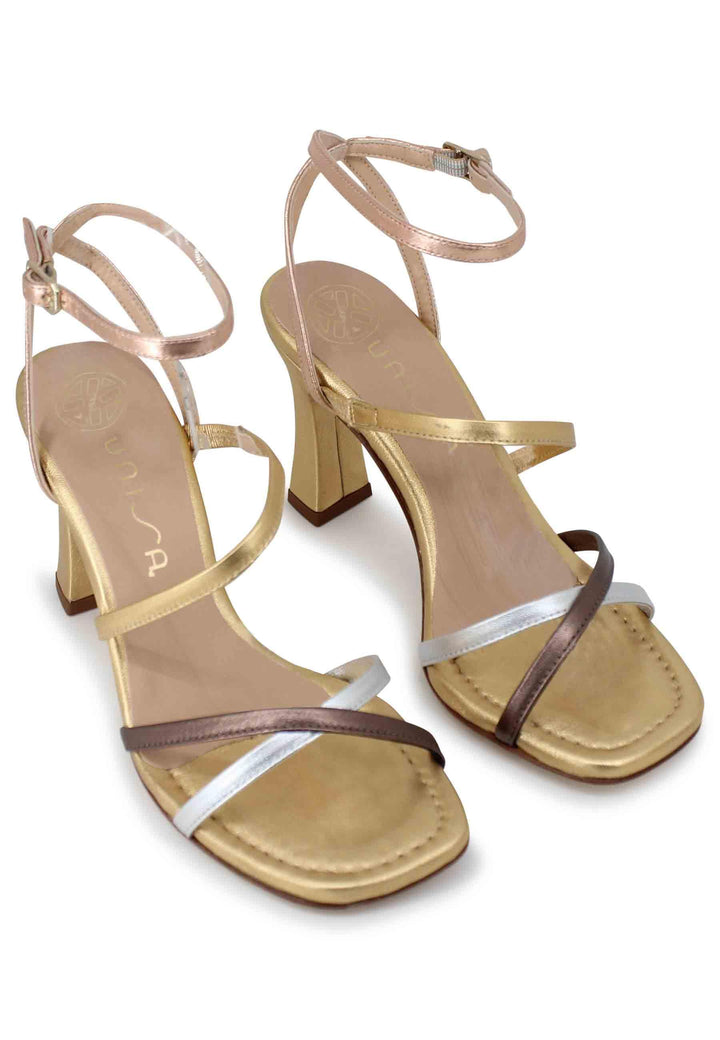 Sandali donna in pelle laminata oro con tacco alto SISSI LMT GOLDEN MUL Unisa 