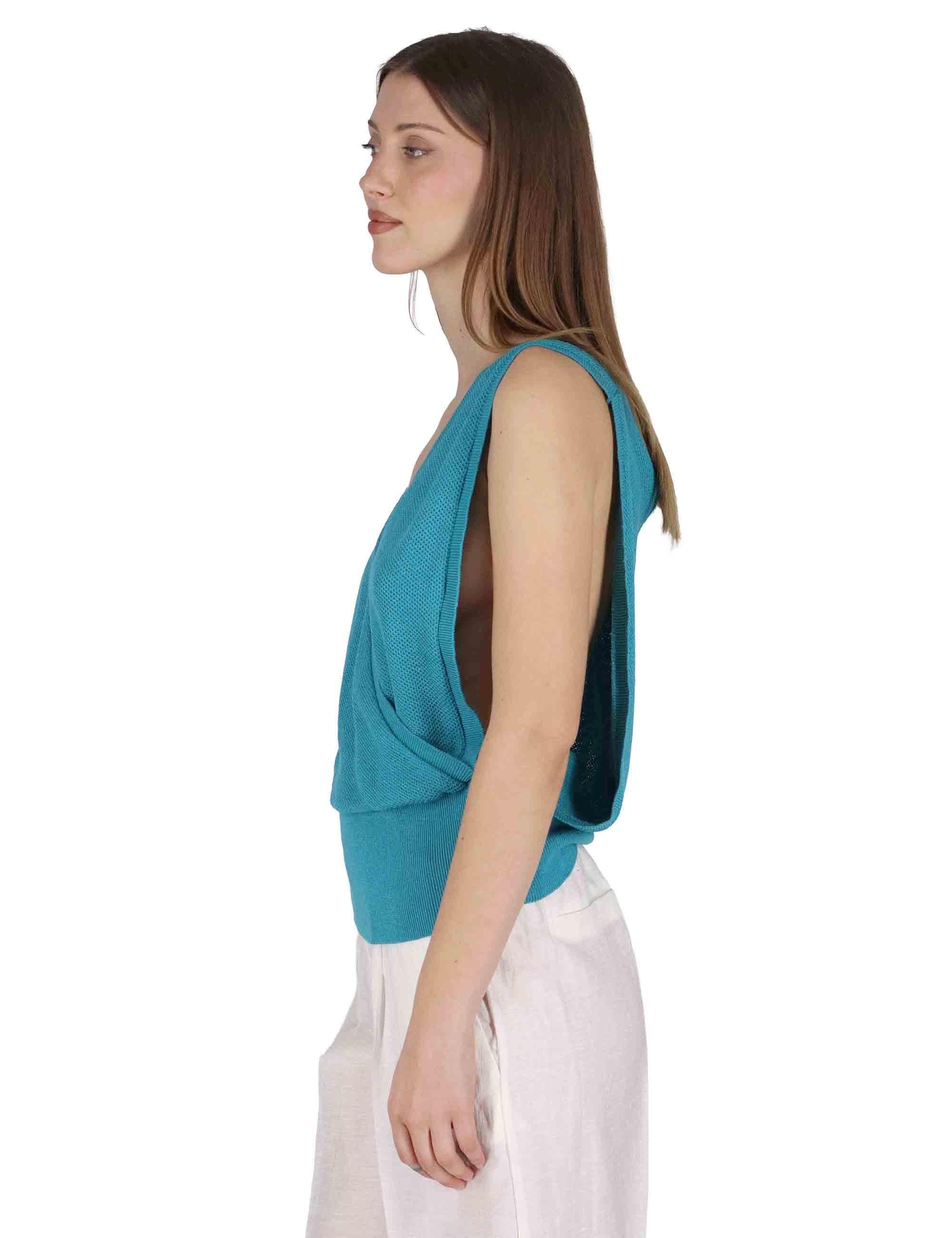 Top donna Wrap-Style Vest in cotone turchese incrociato JABKN0001-G090-1234 6005 Justmine 