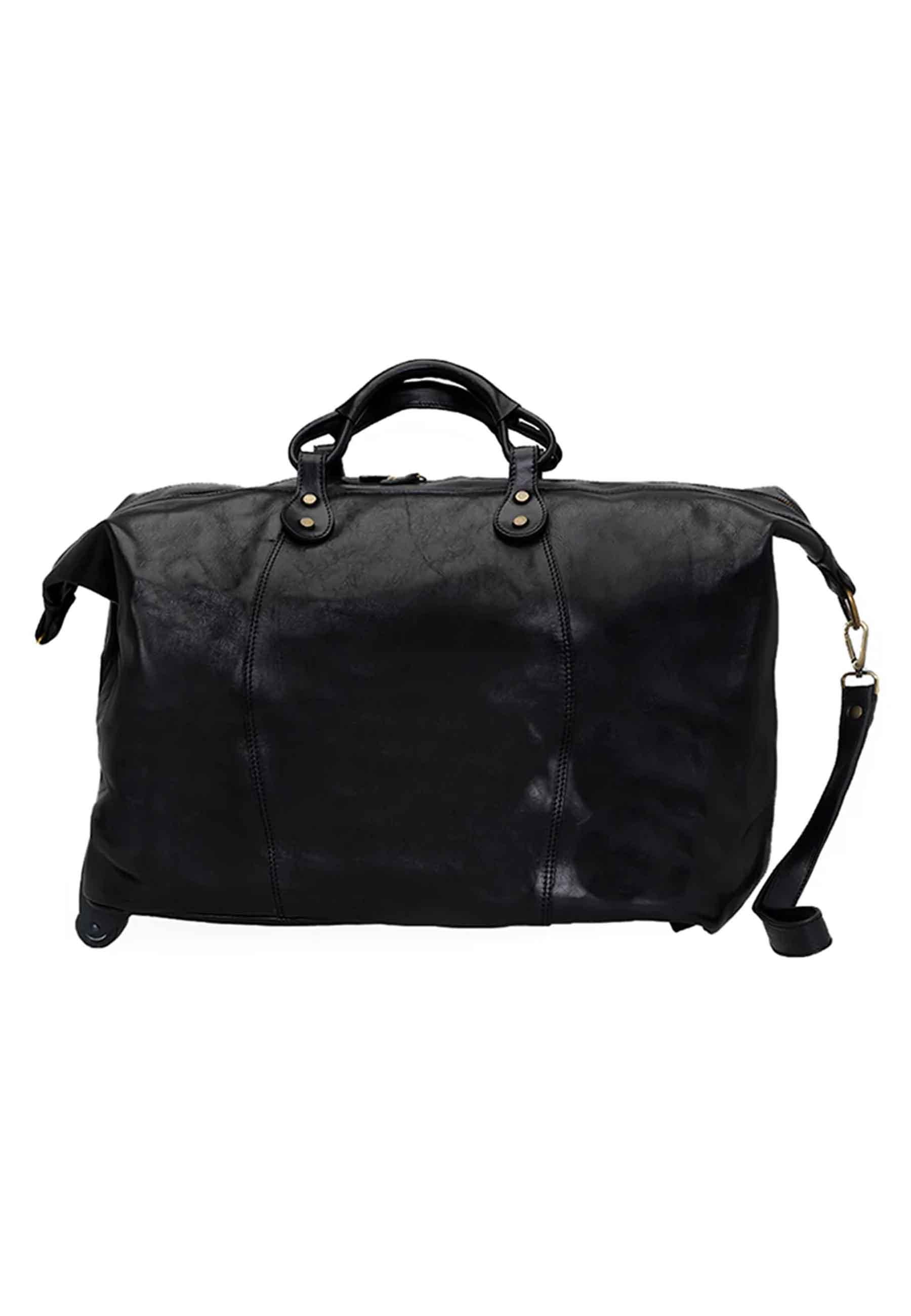 Borsone trolley uomo in pelle nero con tirante in pelle SPI1010 001 I Medici 