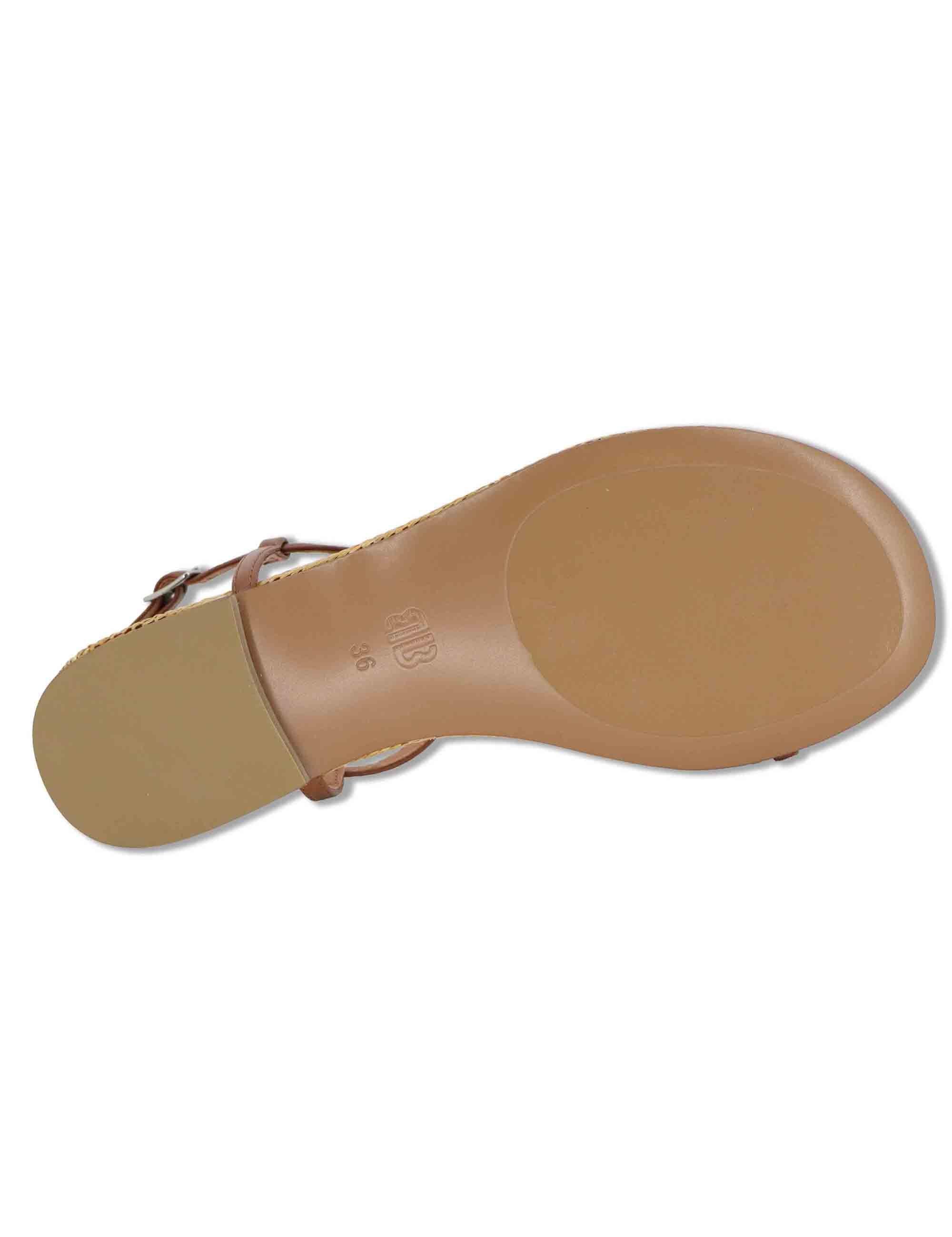 Sandali donna flat in pelle cuoio con accessorio gioiello e sottopiede in rafia 709Z10VK 92-CUERO Bibi Lou 