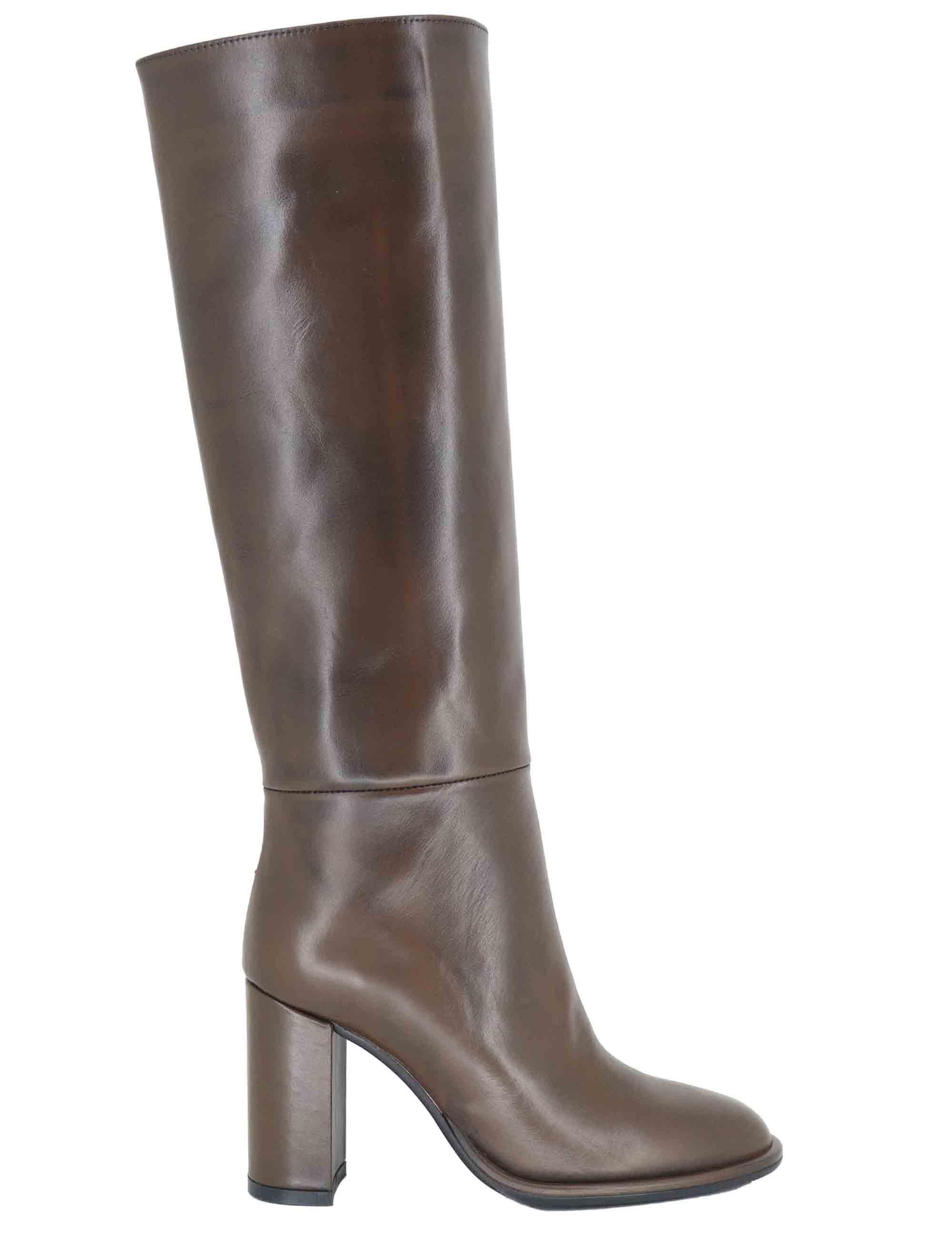 Stivali donna a tubo in pelle marrone tacco alto R2461 75 Bianca Di 