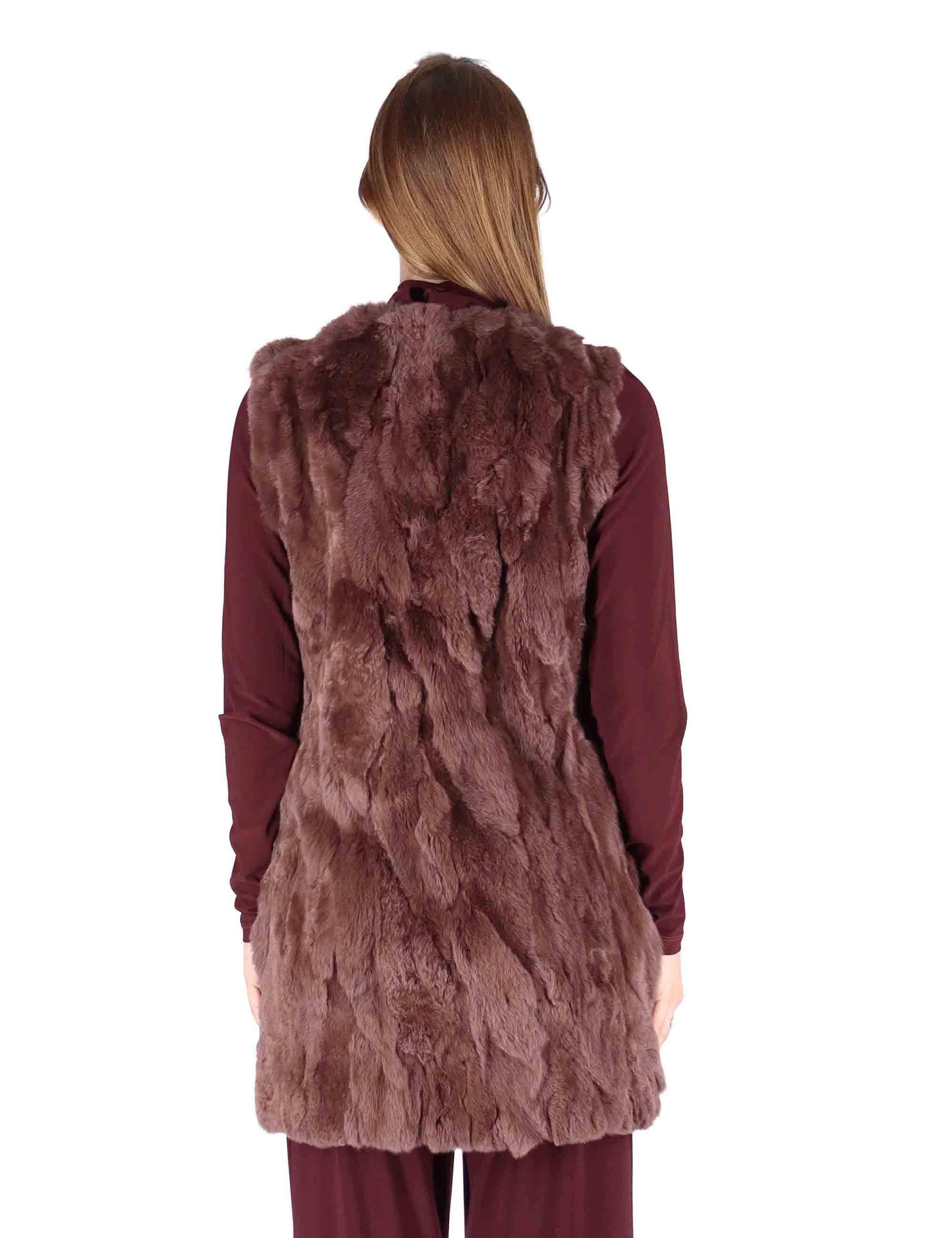 Gilet lunghi donna in lapin bordeaux senza collo SP24165 015 Spatarella 
