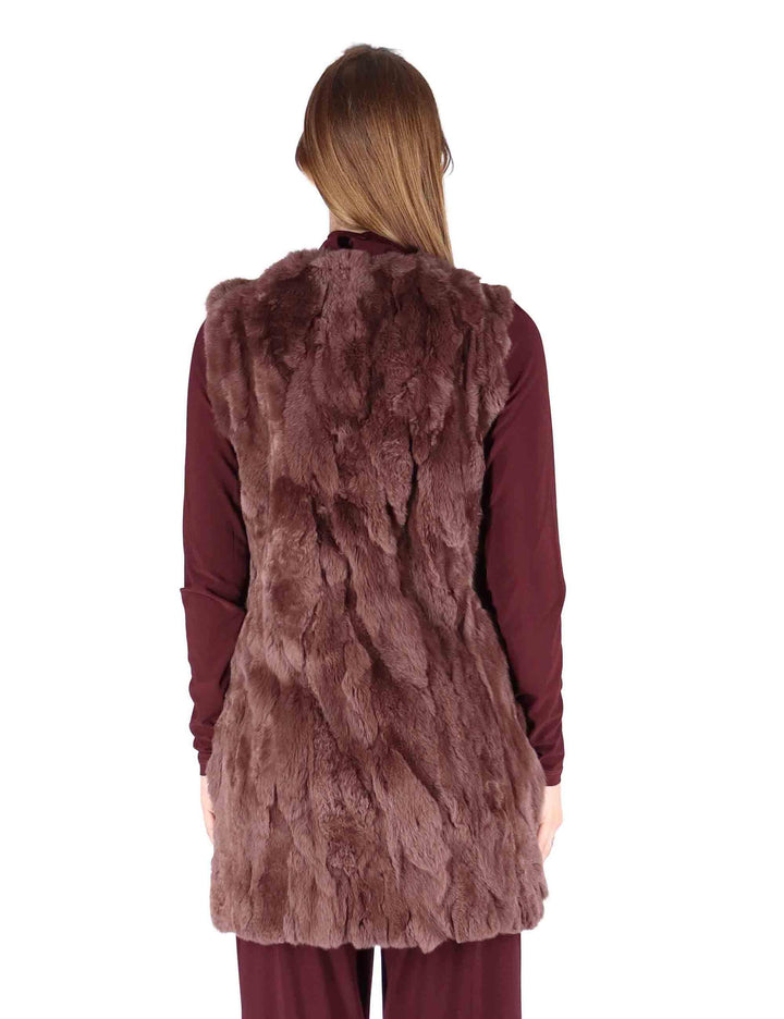 Gilet lunghi donna in lapin bordeaux senza collo SP24165 015 Spatarella 
