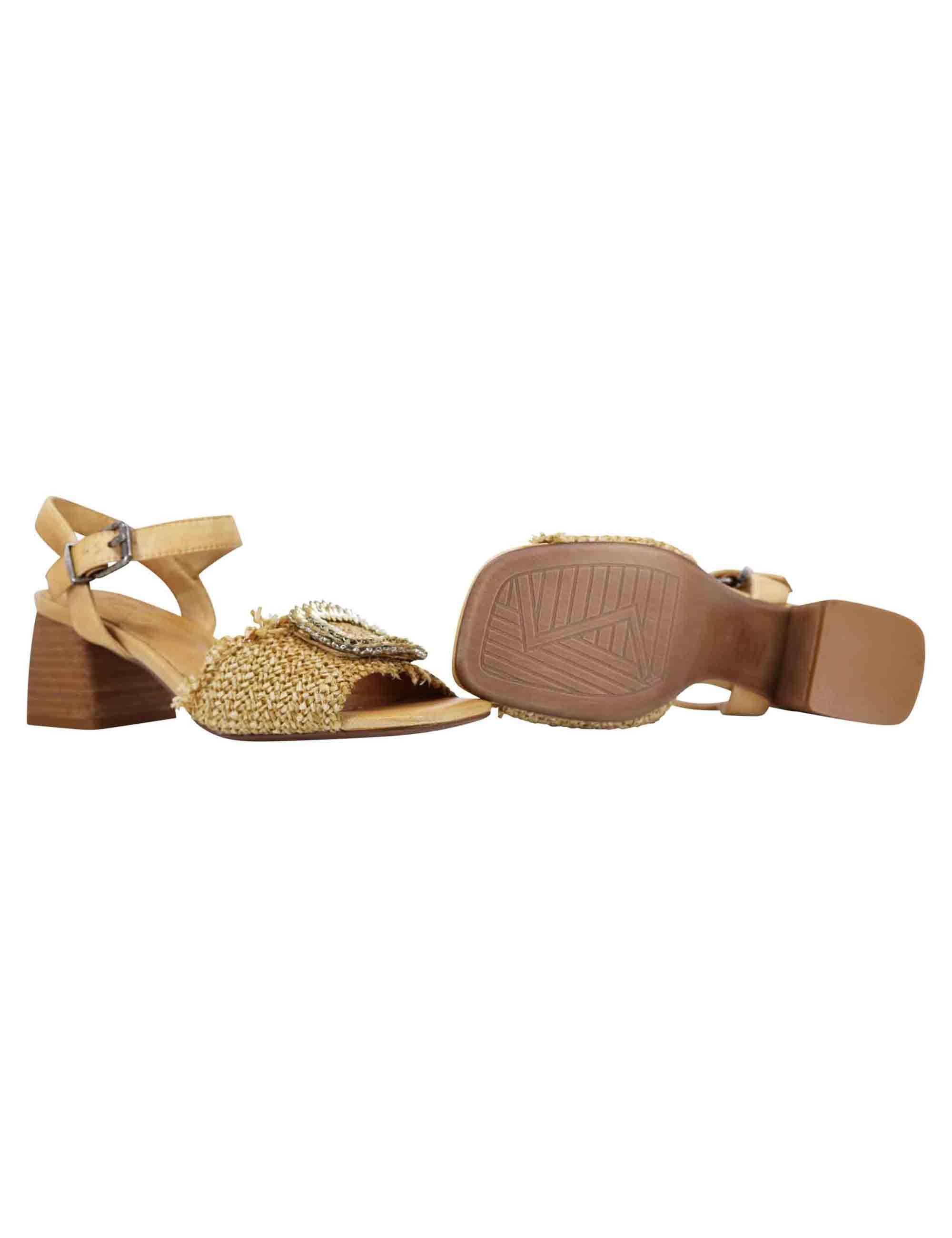 Sandali donna in rafia naturale con strass e cinturino alla caviglia IBAGUE 07 014 Zoe 