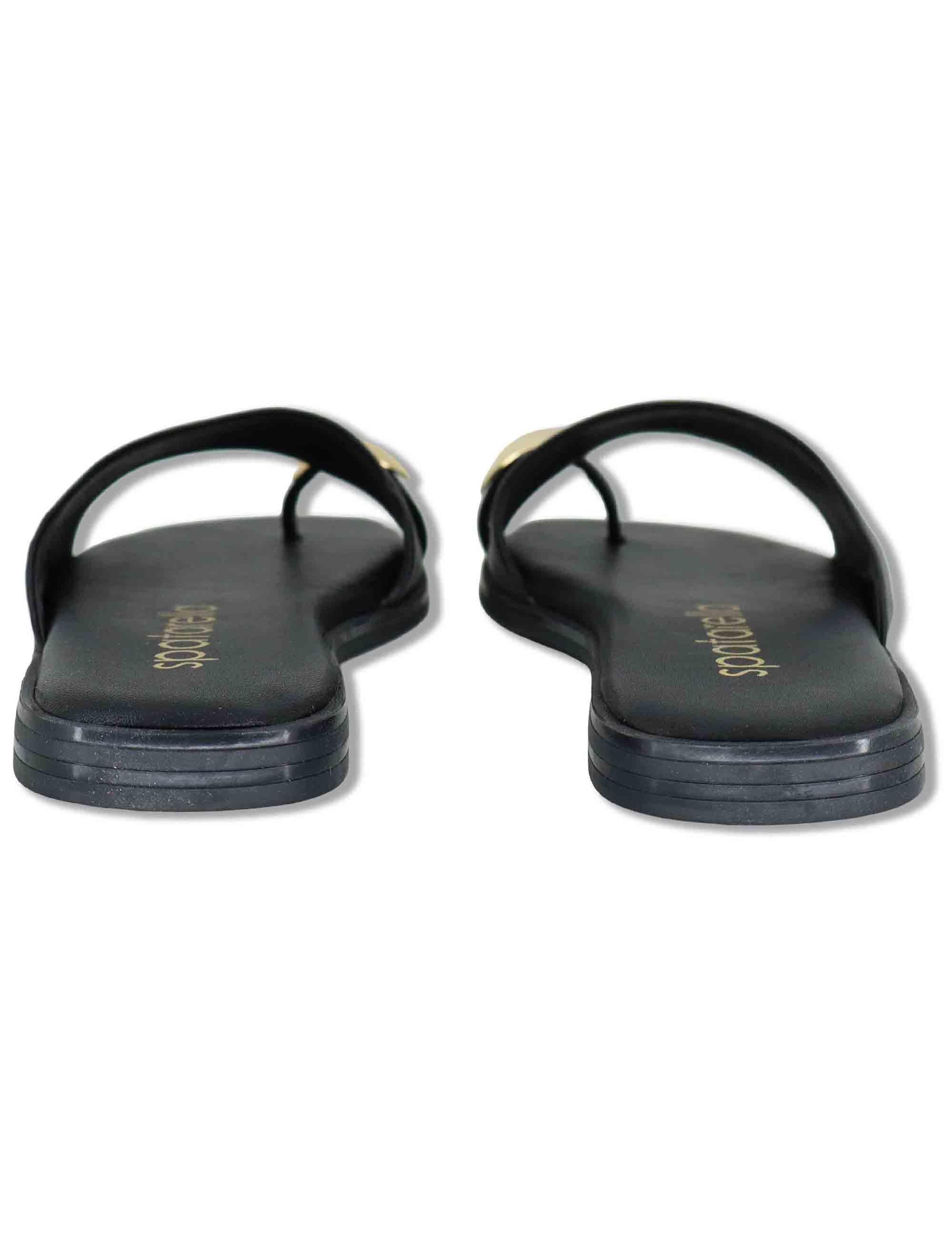 Sandali bassi donna infradito in pelle nera con anello SP262050 001 Spatarella 