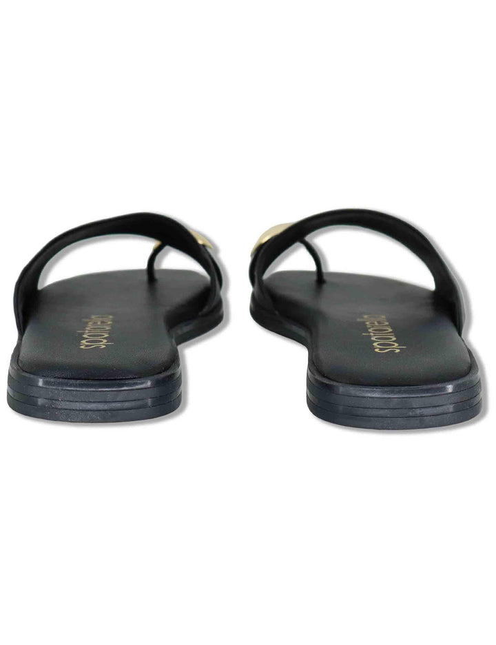 Sandali bassi donna infradito in pelle nera con anello SP262050 001 Spatarella 