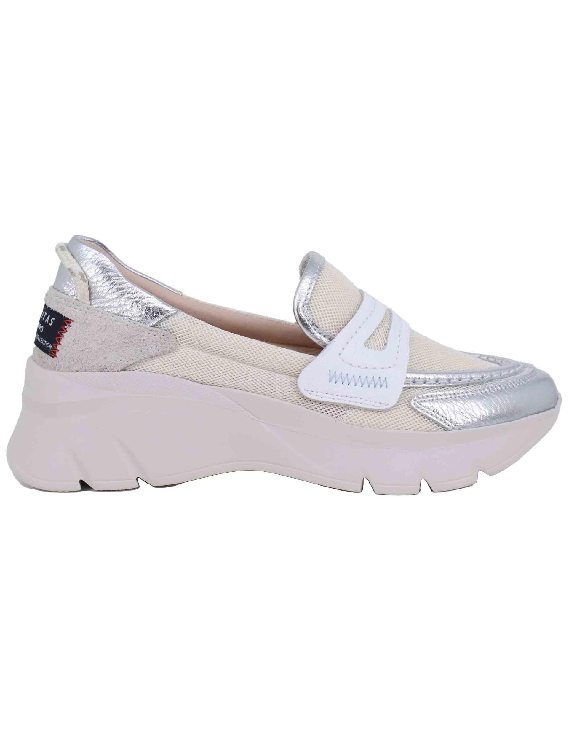 Mocassini donna in tessuto bianco con zeppa in gomma HV254001 C001 Hispanitas 