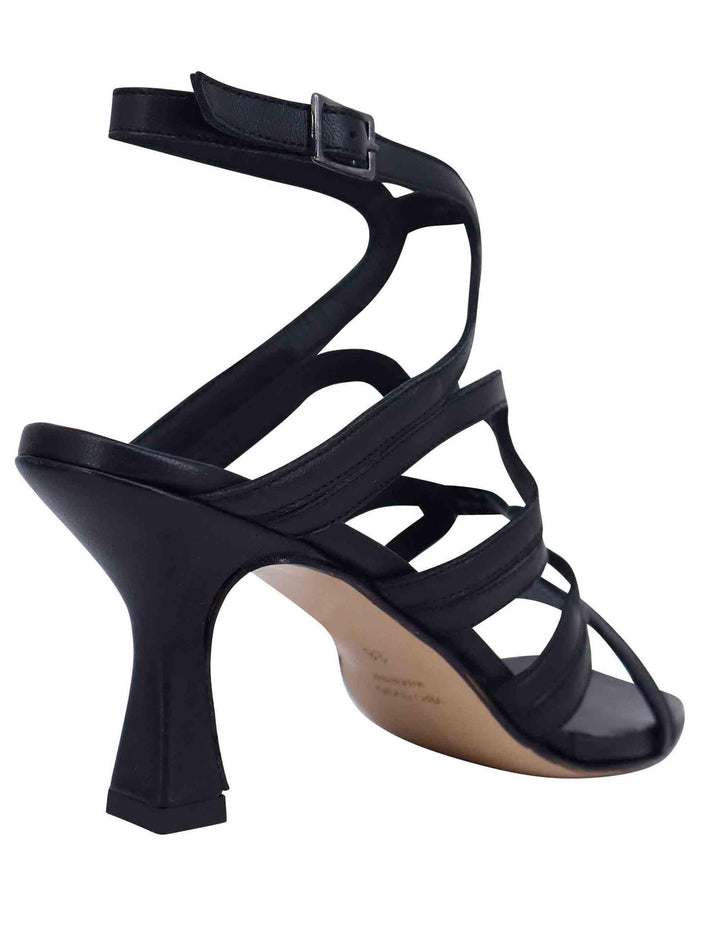 Sandali slingback donna in pelle nera con tacco alto e punta quadra T1025 001 Tattoo 