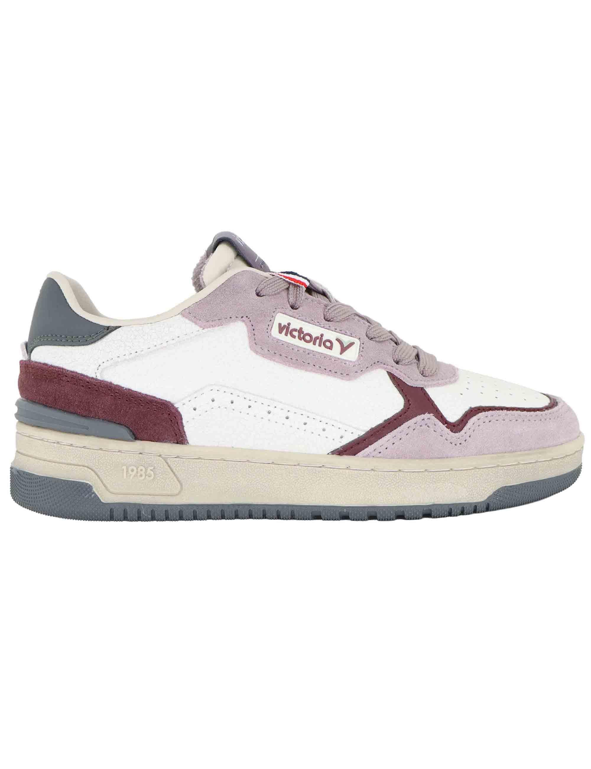 Sneakers donna in pelle bianca e camoscio rosa 8800125 Rosa Victoria 