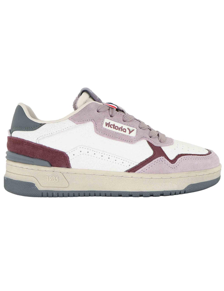 Sneakers donna in pelle bianca e camoscio rosa 8800125 Rosa Victoria 