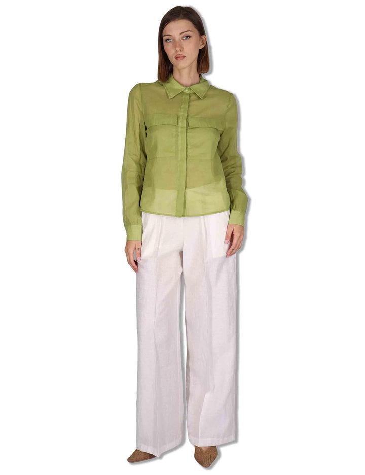 Camicie donna in puro cotone verde con tasconi e maniche lunghe JABCM0001-F1493-1230 7046 Justmine 