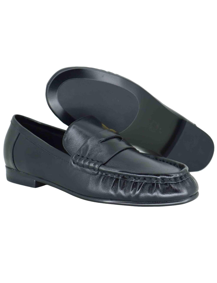 Mocassini donna in pelle nera con tacco basso e suola in gomma 661Z12VK 03 Bibi Lou 