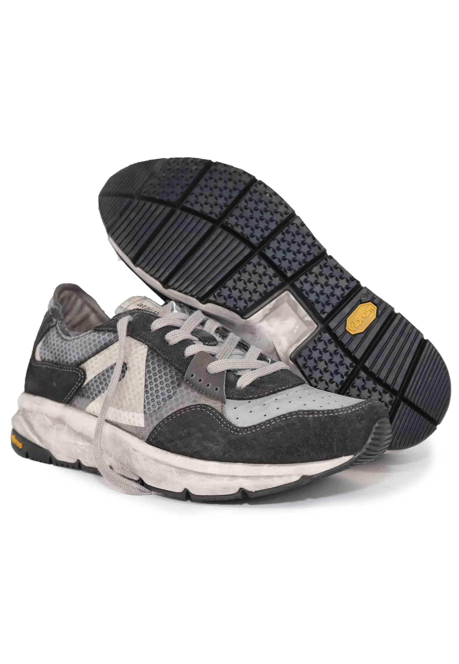 Sneakers uomo in tessuto tecnico e pelle grigia con suola vibram 11012 307 Atala 