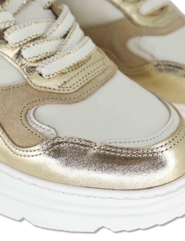 Sneakers donna in pelle platino con glitter e suola alta SP60167 022 Spatarella 