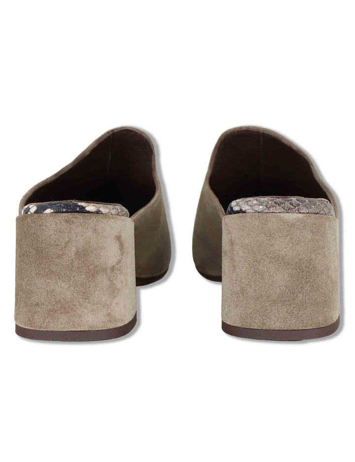 Sandali donna scalzati in camoscio taupe con tacco medio senza cinturini SP8210 033 Spatarella 