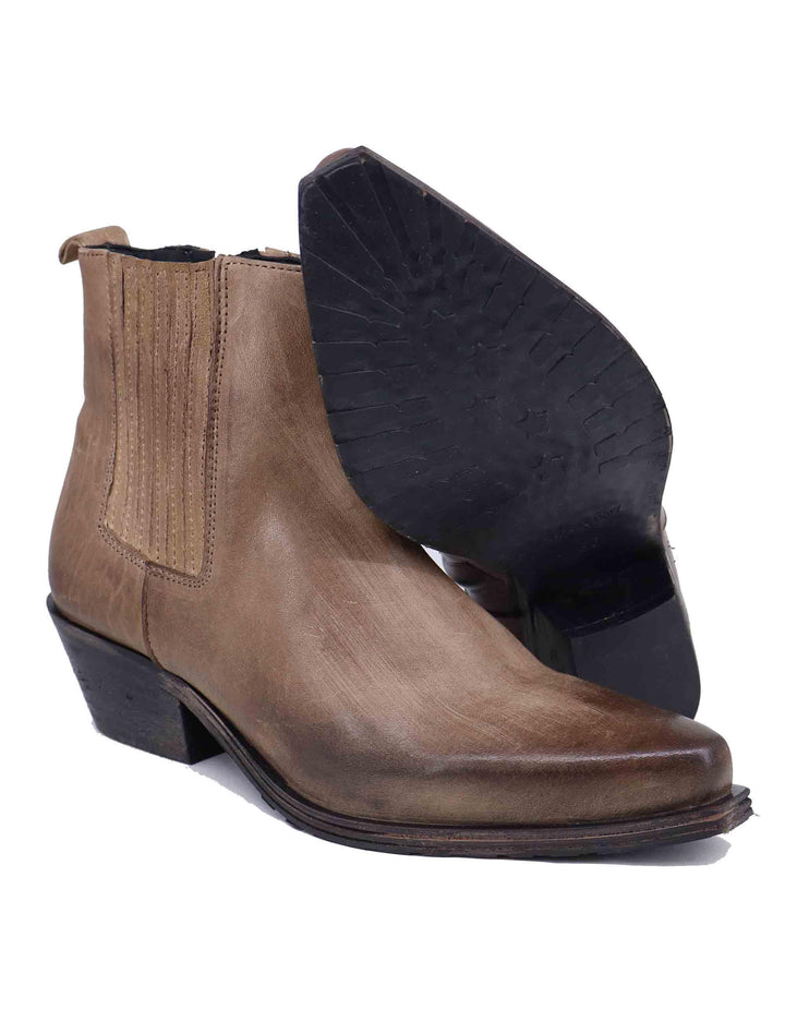 Stivaletti texani donna in pelle taupe con tacco basso NEVIS03 016 Zoe 