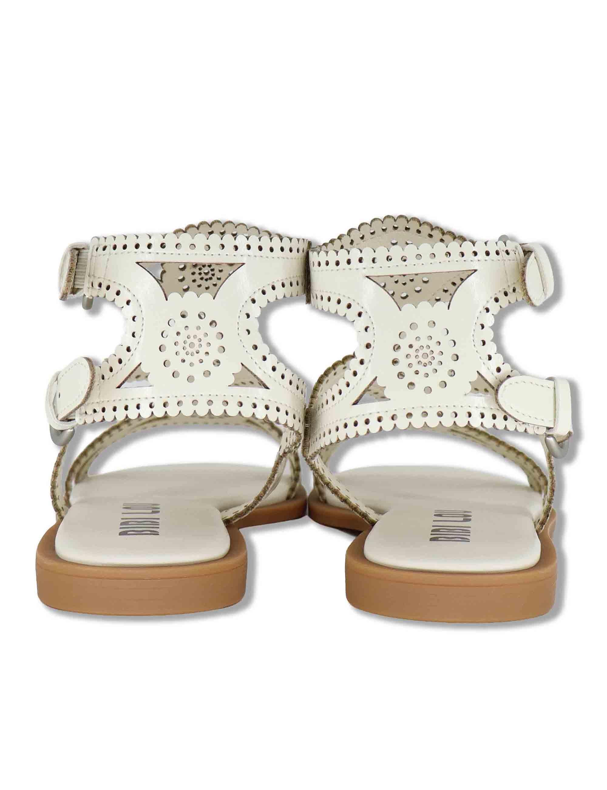 Sandali donna in pelle off white con tacco basso e cinturini Zasi 895Z80HG 02-OFF WHT Bibi Lou 