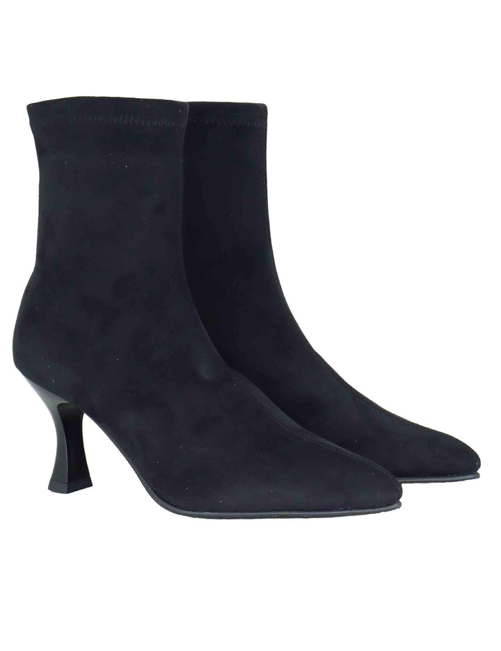 Stivaletti donna in tessuto elasticizzato nero con tacco alto e punta a punta 78042-AE 05 Miss Elastic 