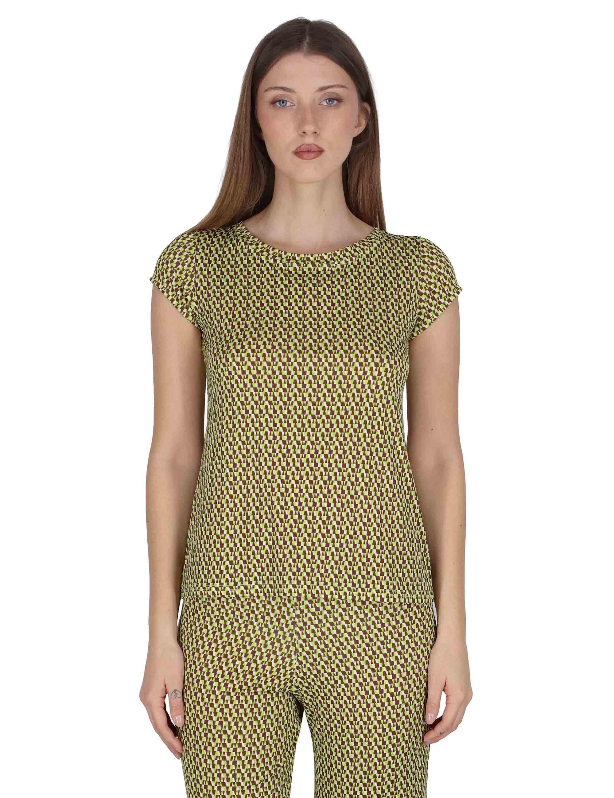 T-Shirt donna Basic in jersey verde stretch a fantasia JFATS0001-E2818-1245 7046 Justmine 