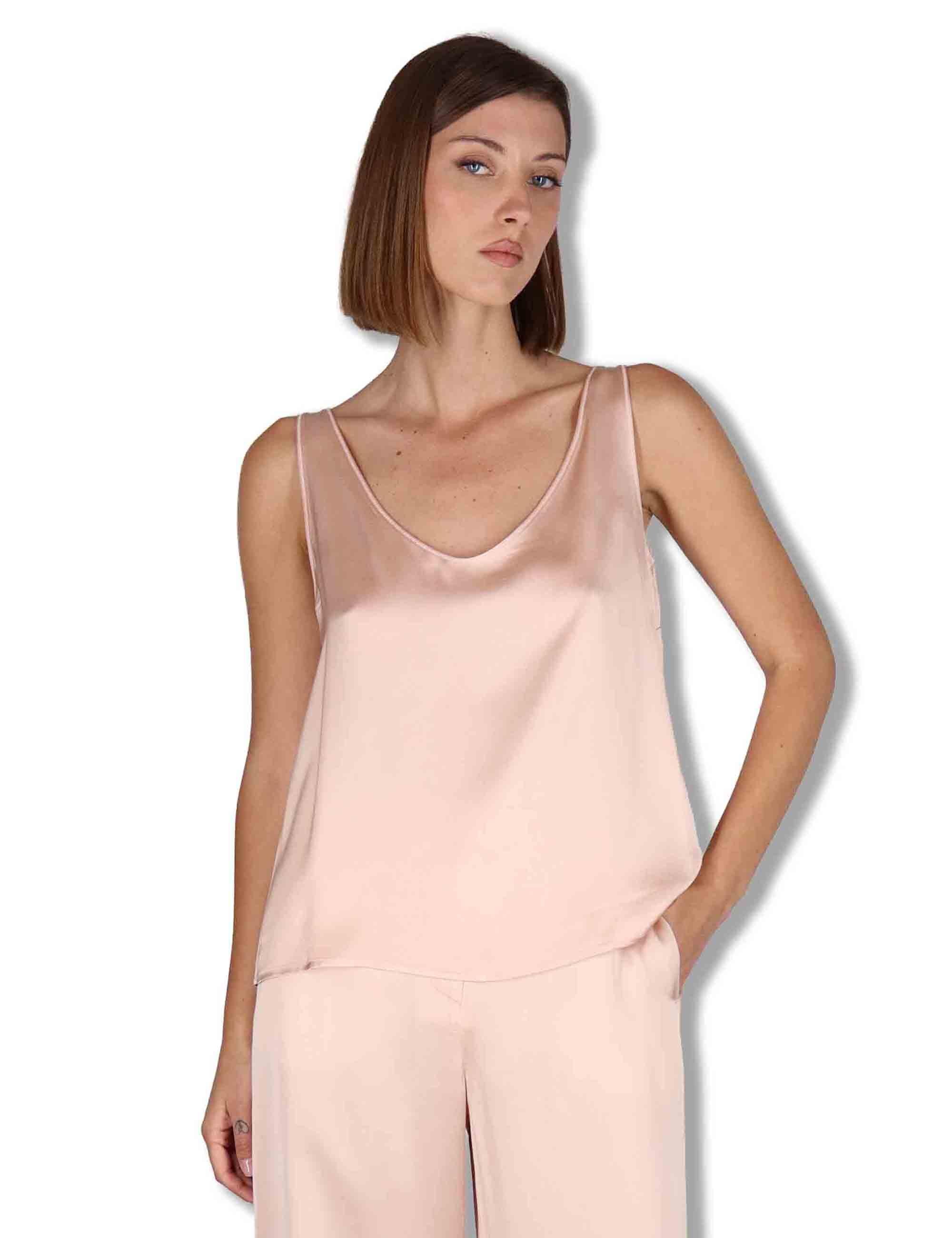 Top donna Shiny Cady in satin rosa svasato con scollo posteriore JP556950631 32001 Maliparmi 