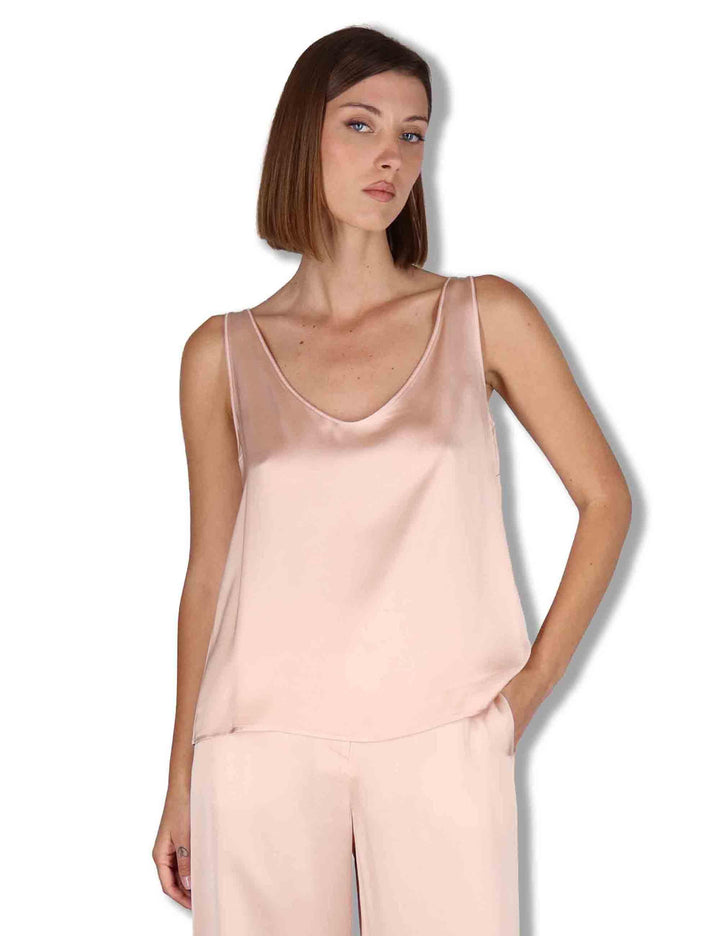 Top donna Shiny Cady in satin rosa svasato con scollo posteriore JP556950631 32001 Maliparmi 