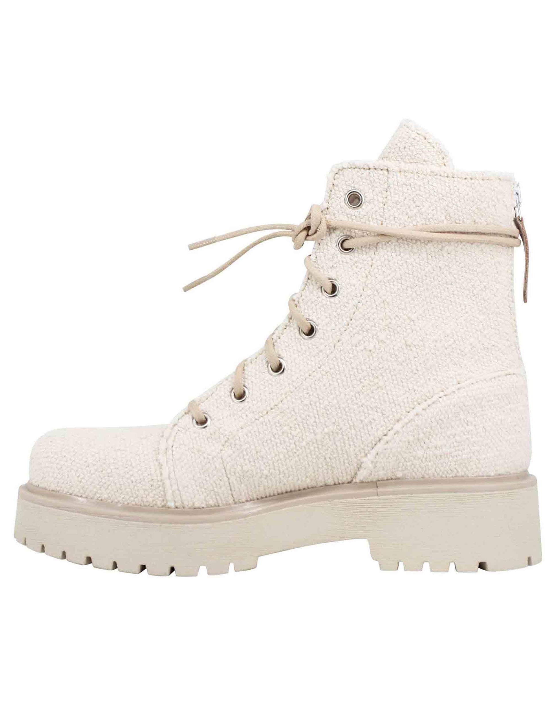 Stivaletti anfibi donna in tessuto beige con zip posteriore HARU 009 Patrizia Bonfanti 