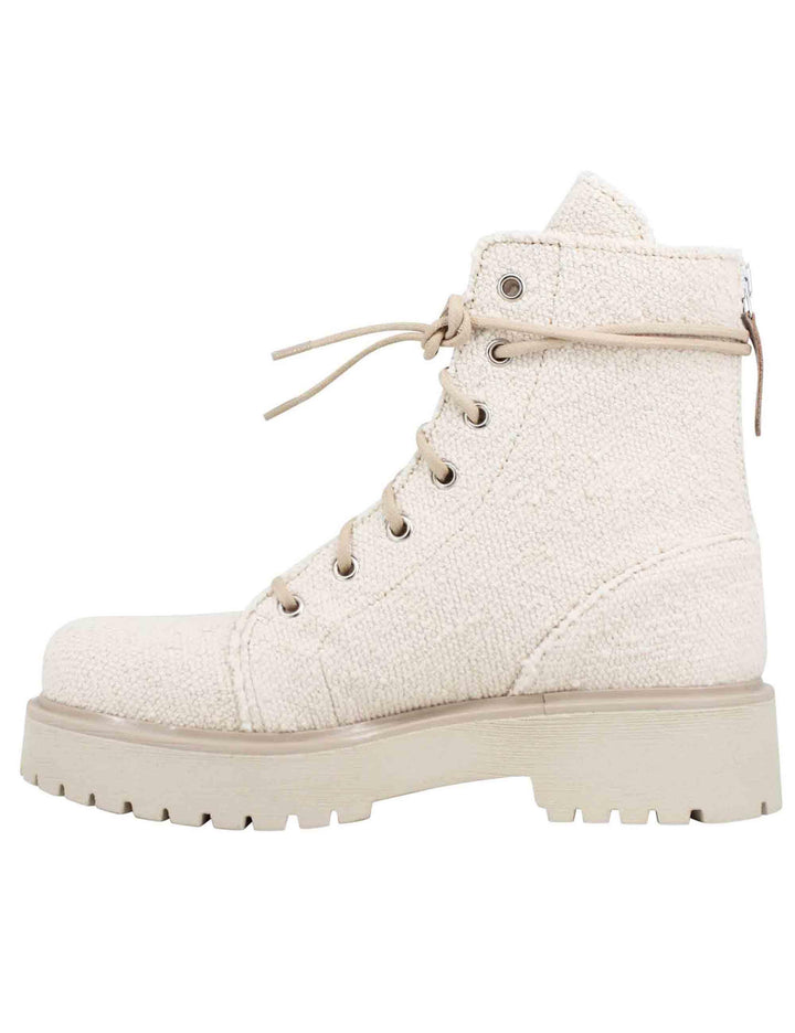 Stivaletti anfibi donna in tessuto beige con zip posteriore HARU 009 Patrizia Bonfanti 