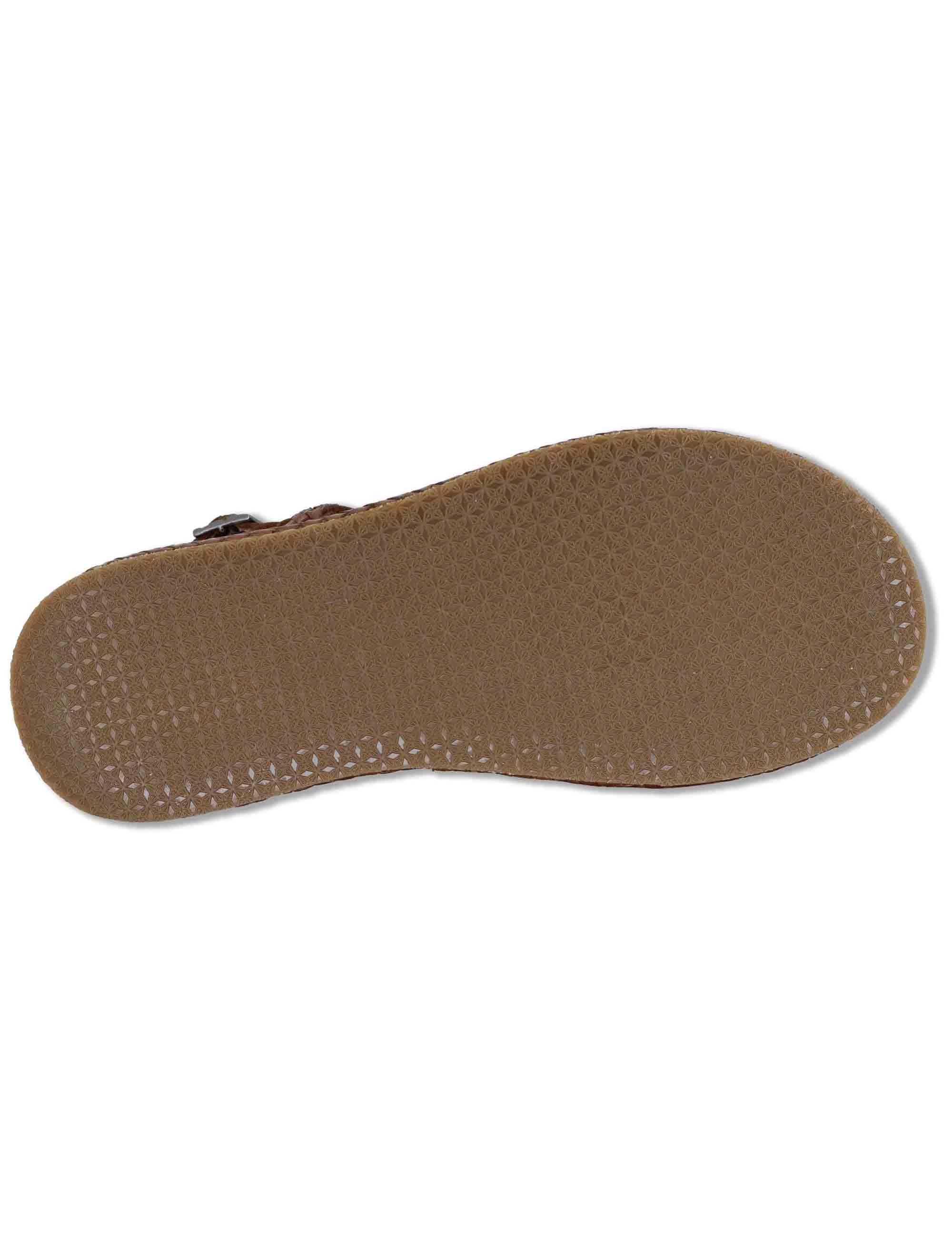 Sandali donna in pelle intrecciata cuoio con zeppa e cinturino posteriore WD511R04 500053 Vueva 