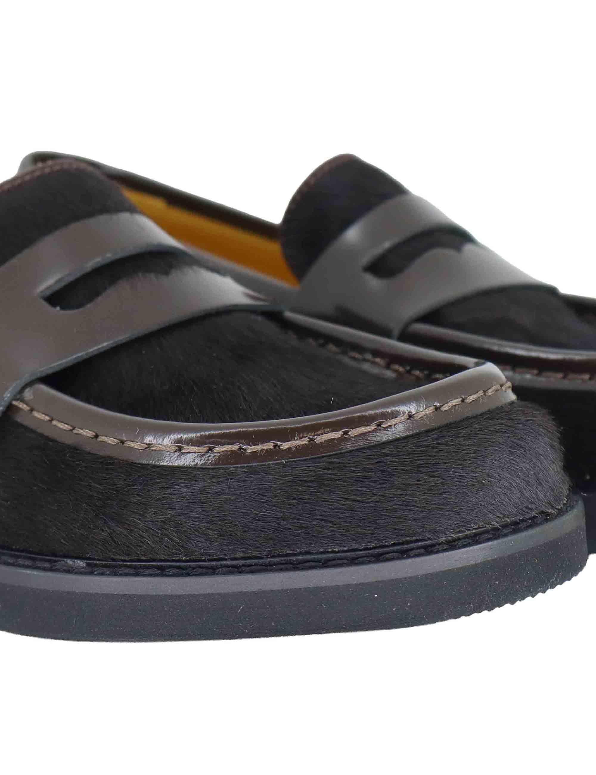 Mocassini donna in pelle marrone con suola in gomma e tacco basso SP9711 014 Spatarella 