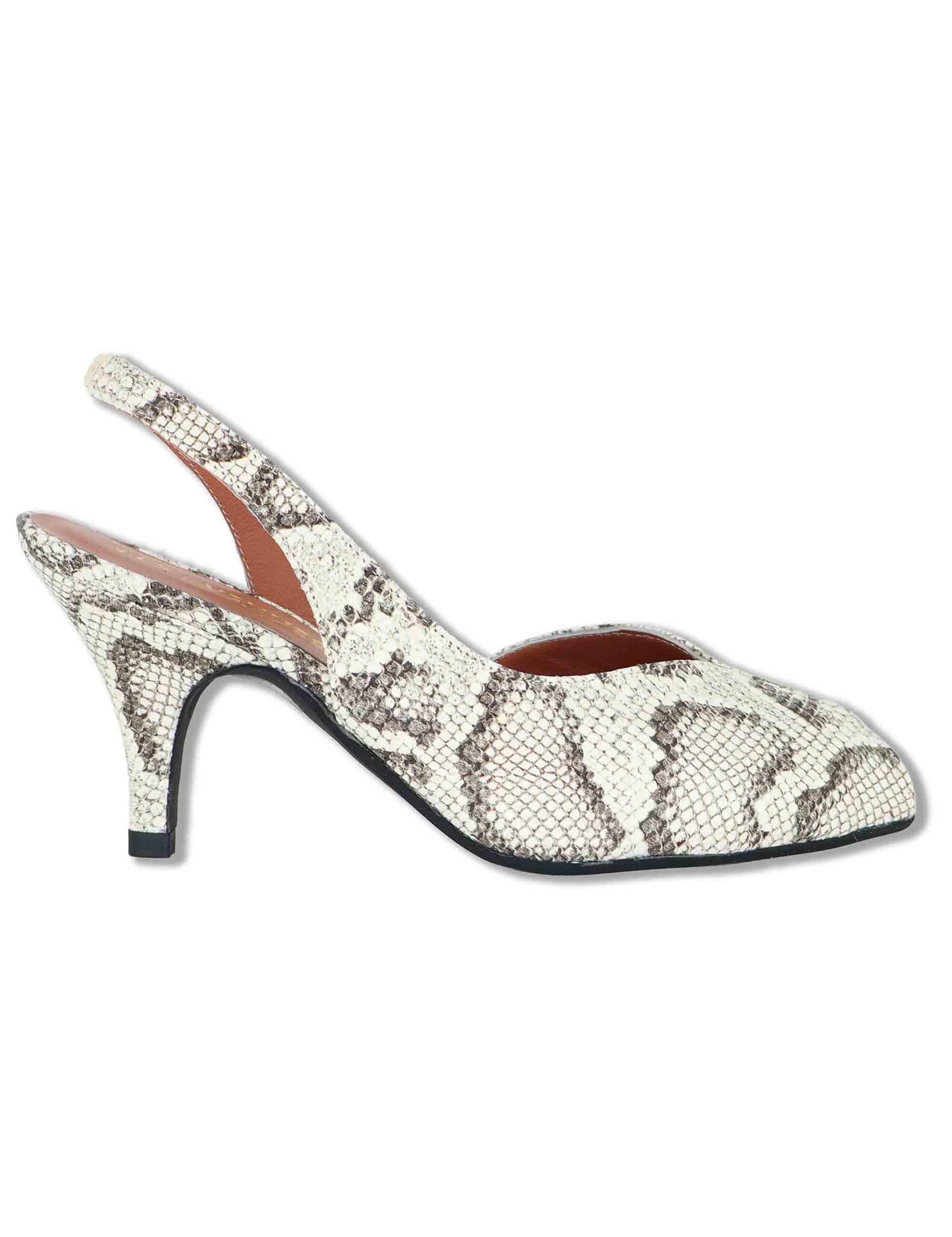 Sandali donna slingback in pelle bianca stampata con tacco alto E401 078 Les Venues 