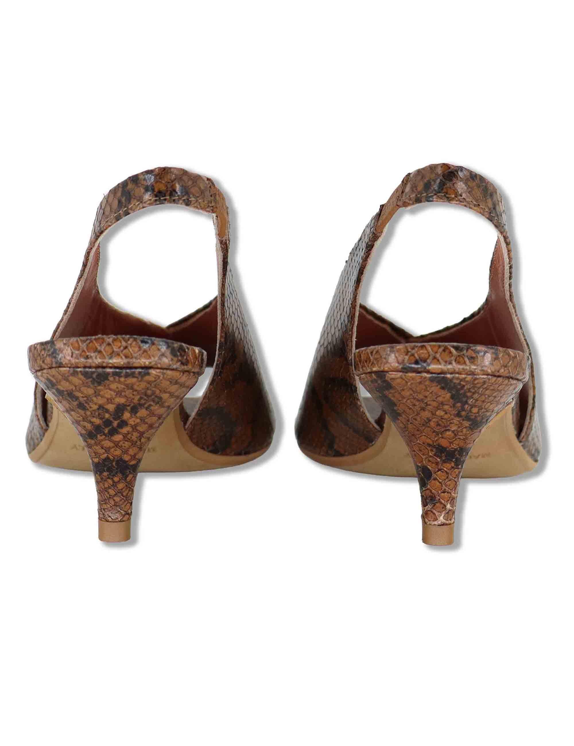 Sandali donna slingback in pelle marrone stampata tacco basso D801 014 Les Venues 