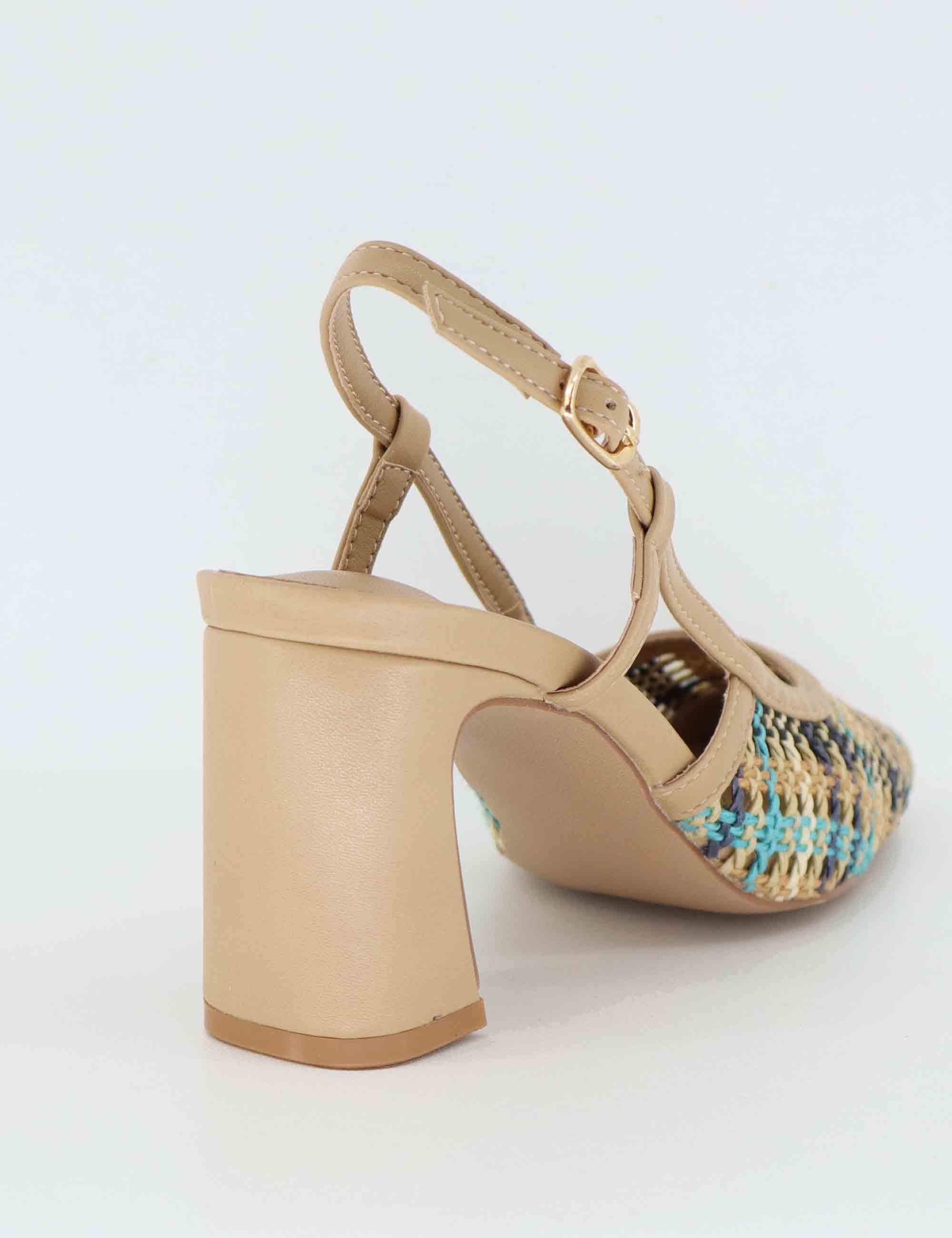 Slingback donna in tessuto beige con tacco alto U470V50645K6 2514-2506 T Exe 