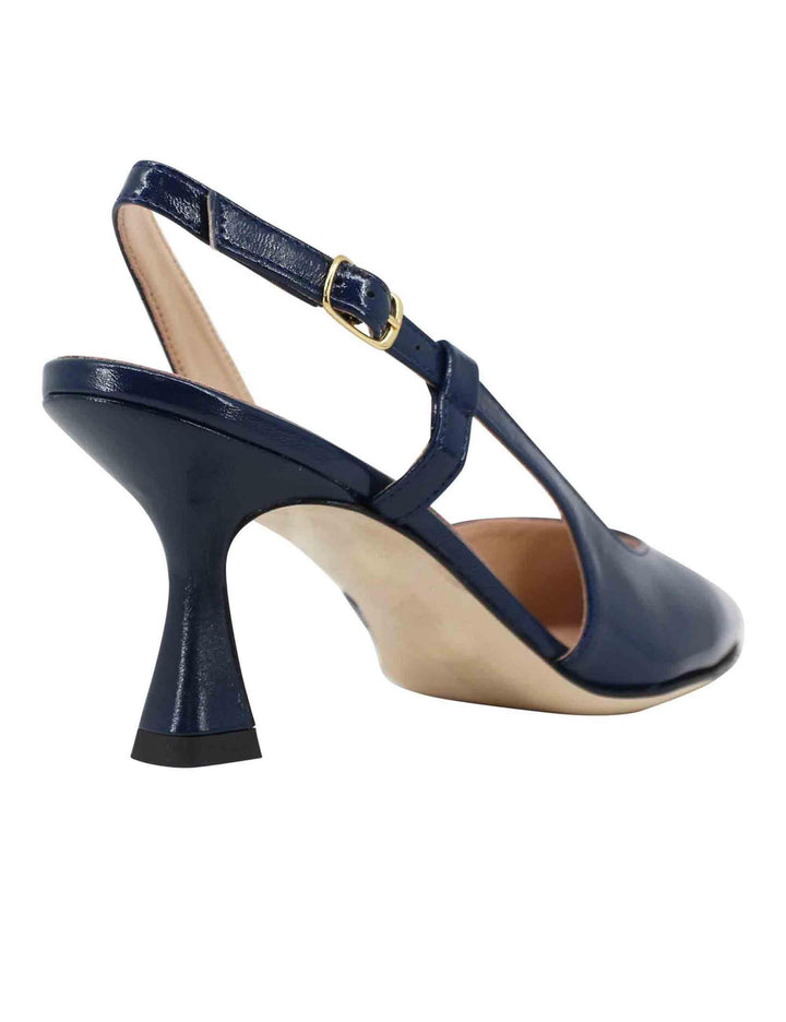 Decollete slingback donna in pelle blu con tacco alto e scollo asimmetrico SPR4630 002 Spatarella 