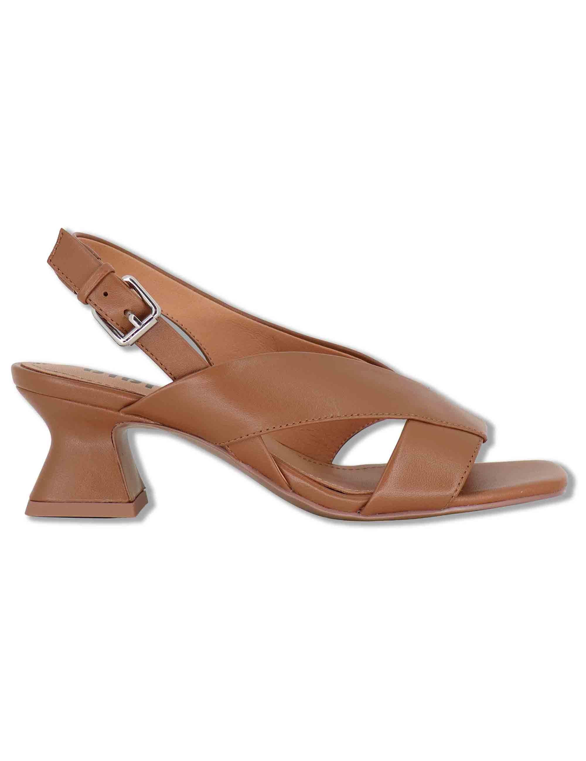 Sandali donna slingback in pelle cuoio con cinturino asimmetrico Zia 520Z10VK 92-CUERO Bibi Lou 