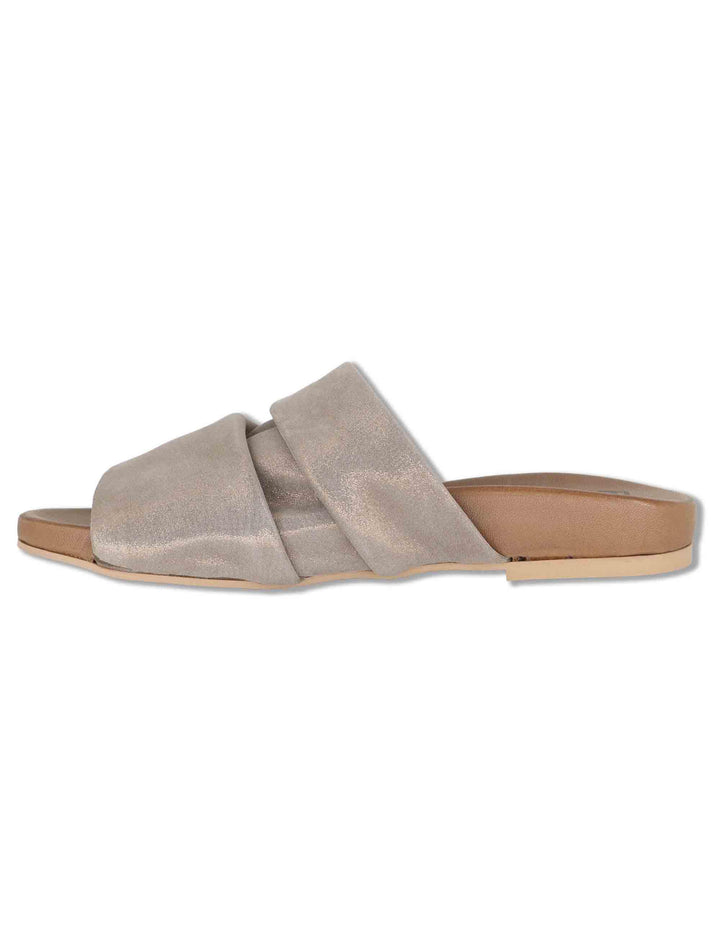 Sandali donna in tessuto argento con fussbett in pelle senza cinturini WG2401 200158 Bueno 