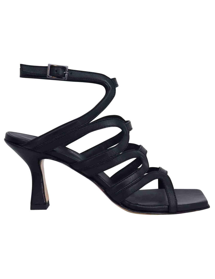 Sandali slingback donna in pelle nera con tacco alto e punta quadra T1025 001 Tattoo 