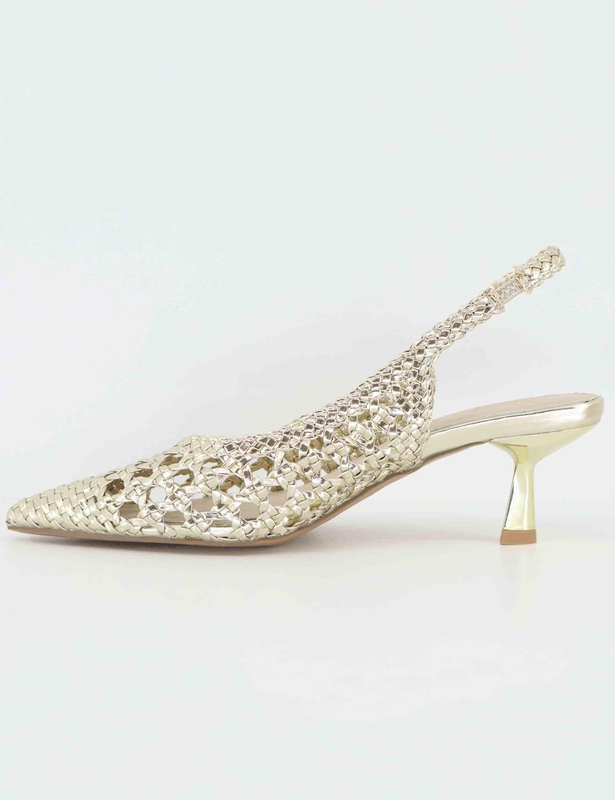 Slingback donna in tessuto oro con tacco gioiello U4700851357L 851 G Exe 