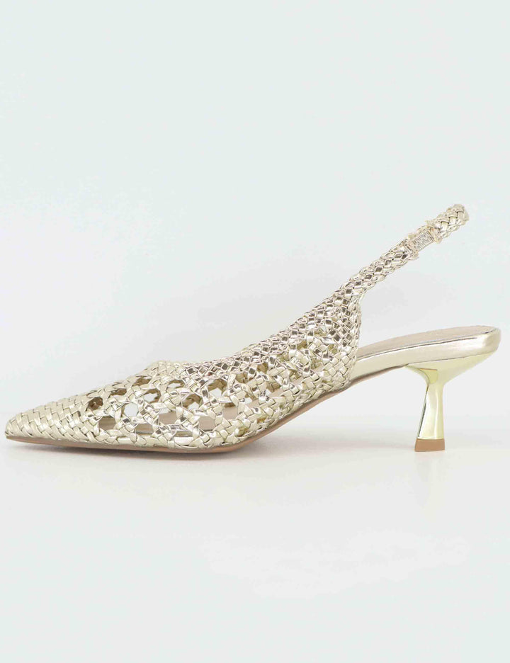 Slingback donna in tessuto oro con tacco gioiello U4700851357L 851 G Exe 