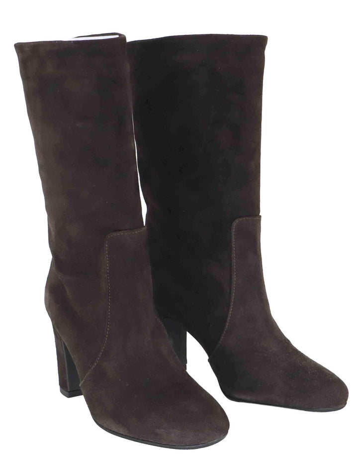 Stivaletti donna in camoscio marrone a tubo con tacco alto 3350 014 Les Venues 