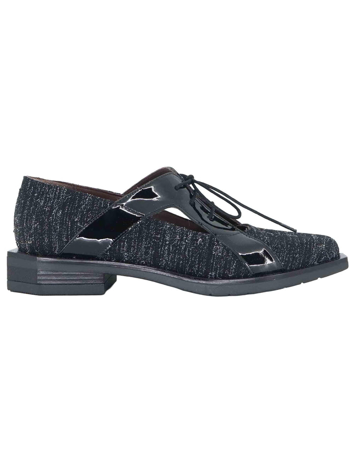 Stringate donna in tessuto nero con riporti in vernice e tacco basso G19 2 Le Bohemien 