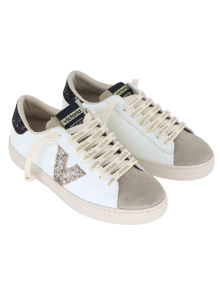 Sneakers donna in pelle bianca con logo in glitter 1126228 Negro Victoria 