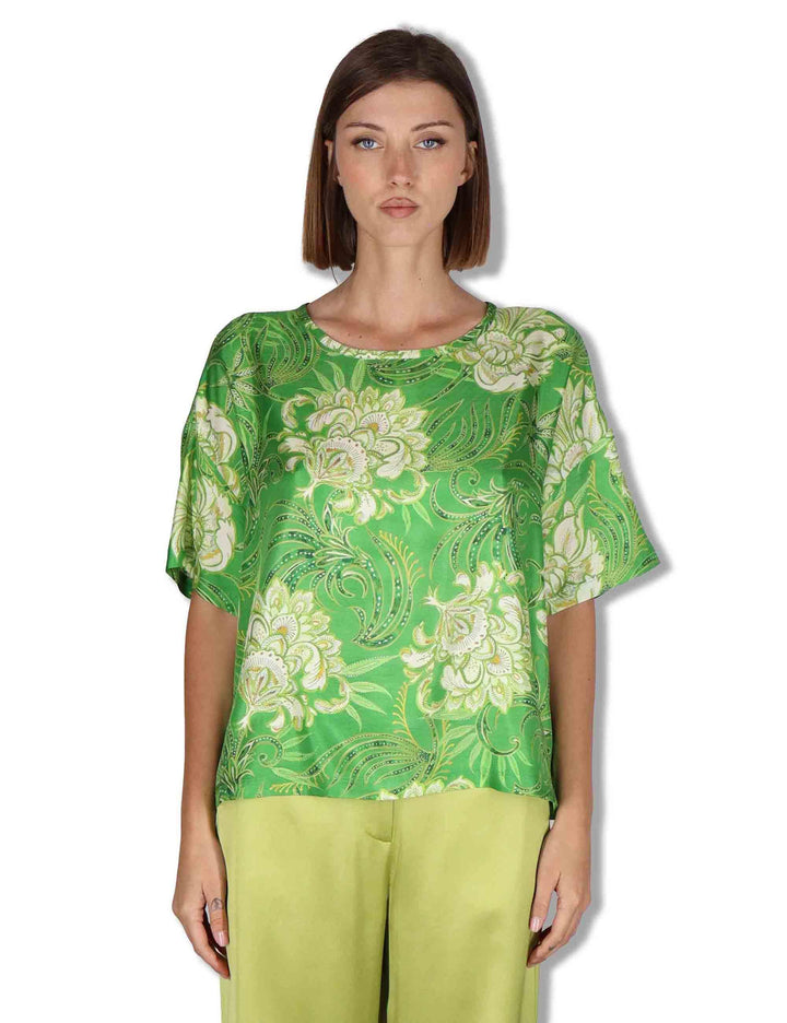 Camicie donna Collection Print in seta verde a fantasia con maniche a 3/4 JM559031027 D6096 Maliparmi 