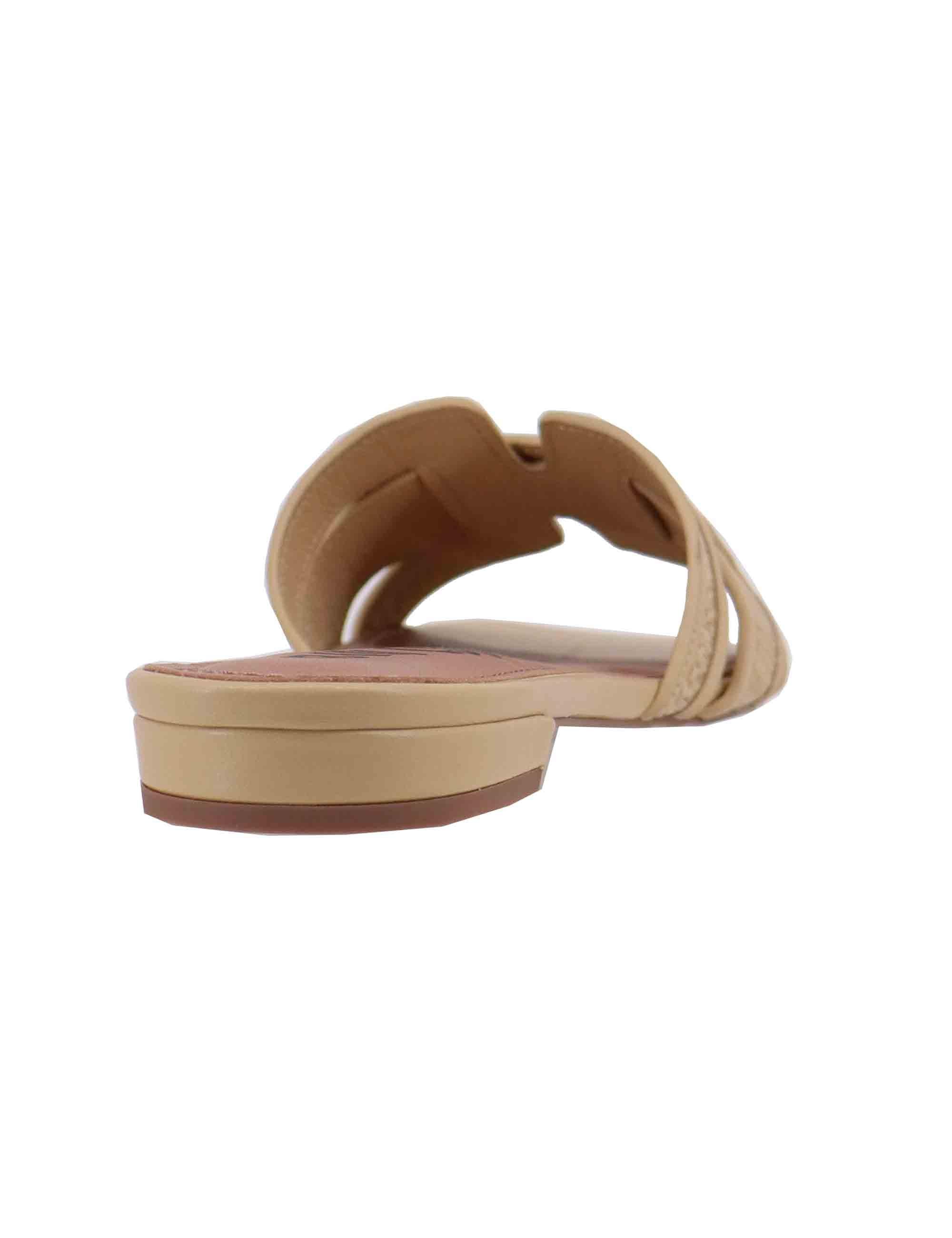 Sandali flat donna Holly in pelle e rafia beige 760Z69VK 030 Bibi Lou 