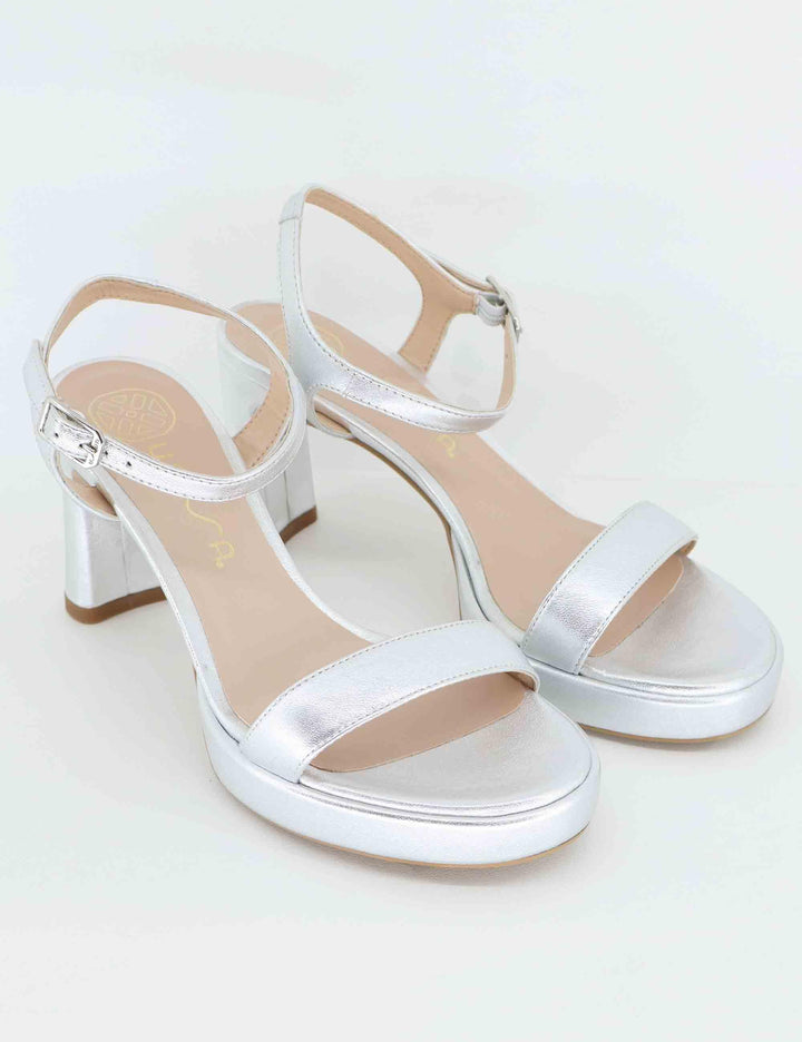 Sandali donna in pelle argento con tacco alto e plateau SORO LMT_SILVER Unisa 