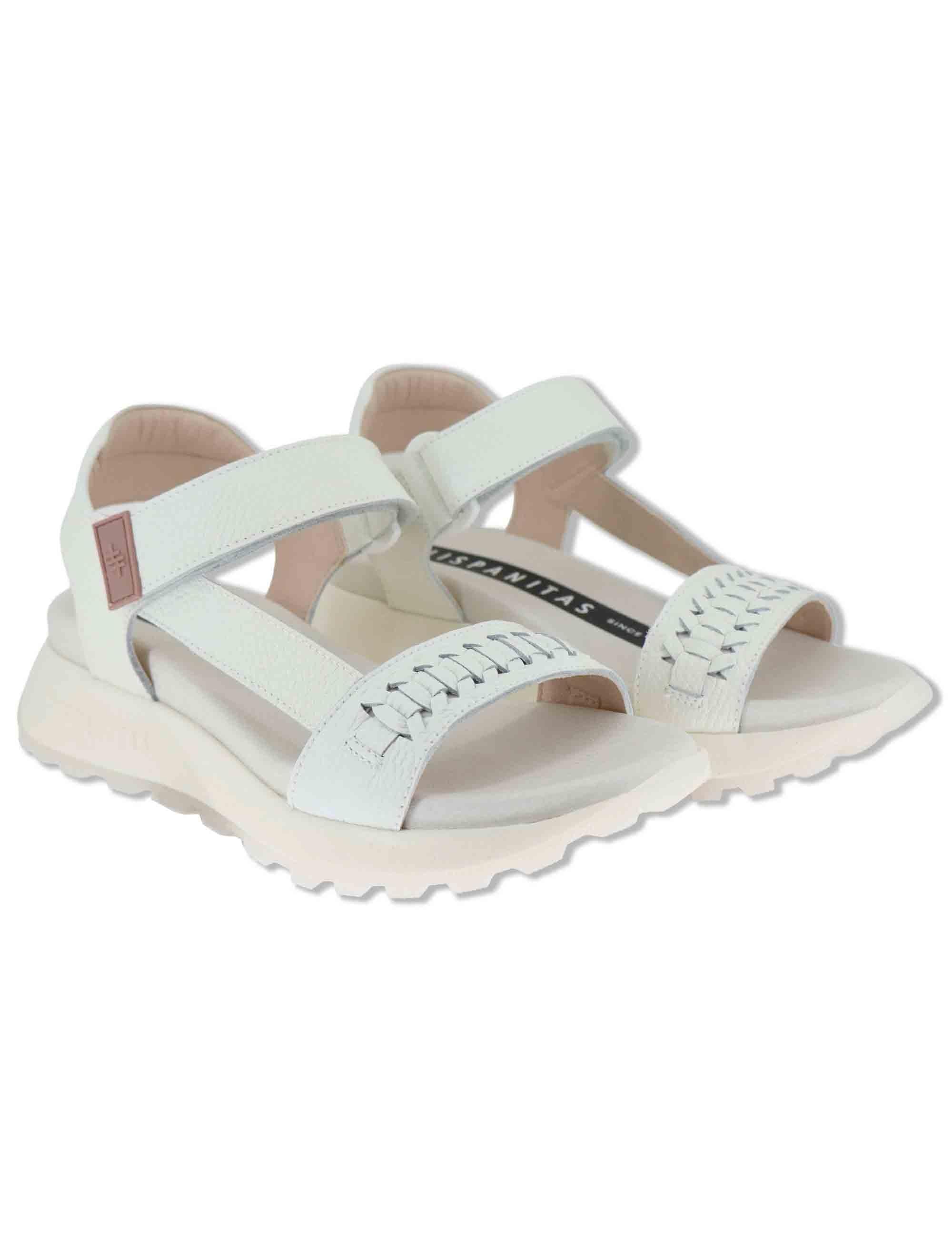 Sandali donna in pelle bianca con fascia trasversale e suola running HV264521 PANNA Hispanitas 