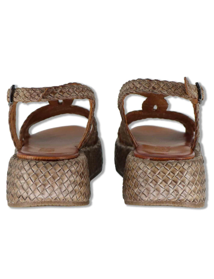 Sandali donna in pelle intrecciata taupe con cinturino e zeppa media WD511R03 500021 Vueva 