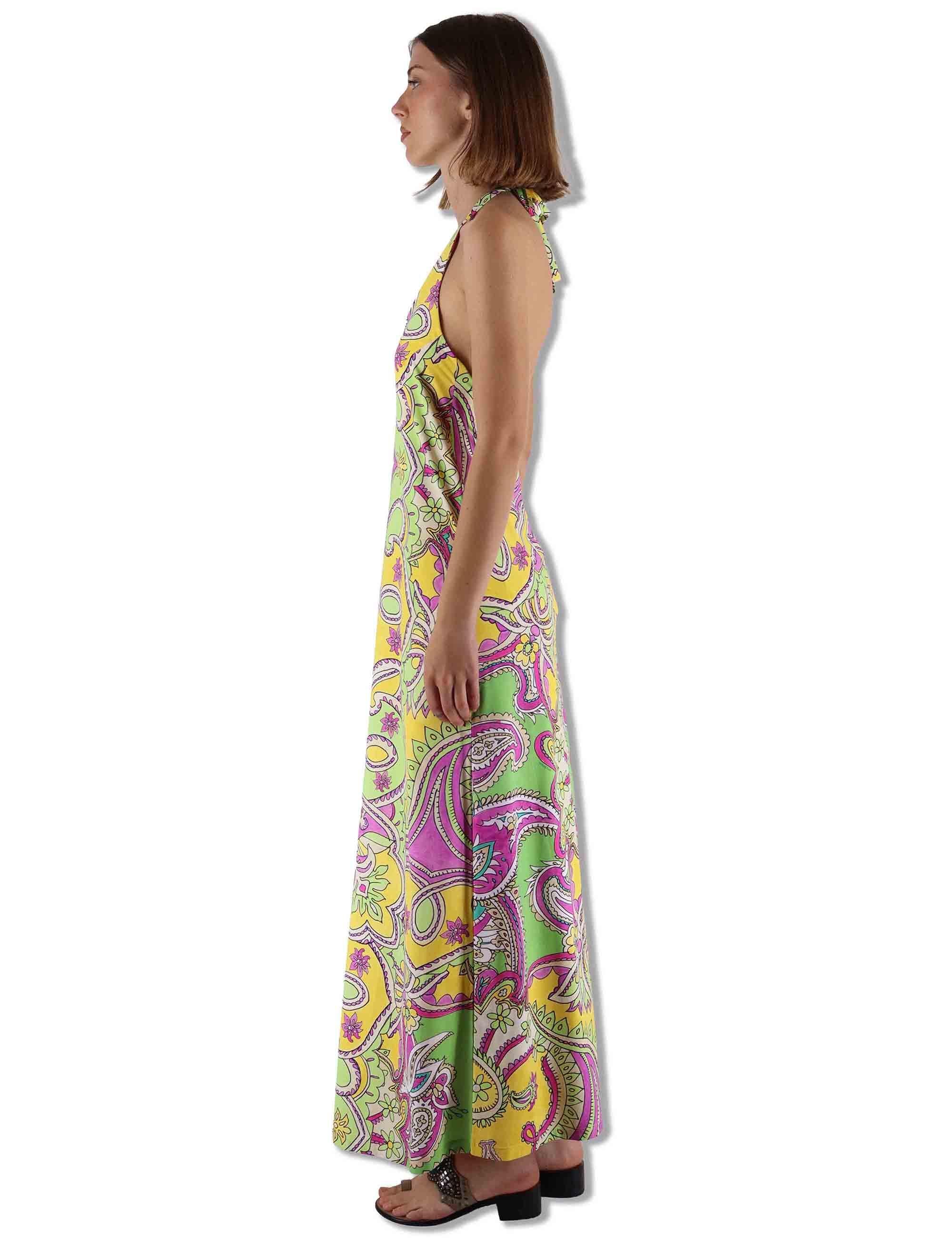 Abiti donna Hippie Lotus in tessuto stampato verde e blu senza maniche JF671170671 D6084 Maliparmi 