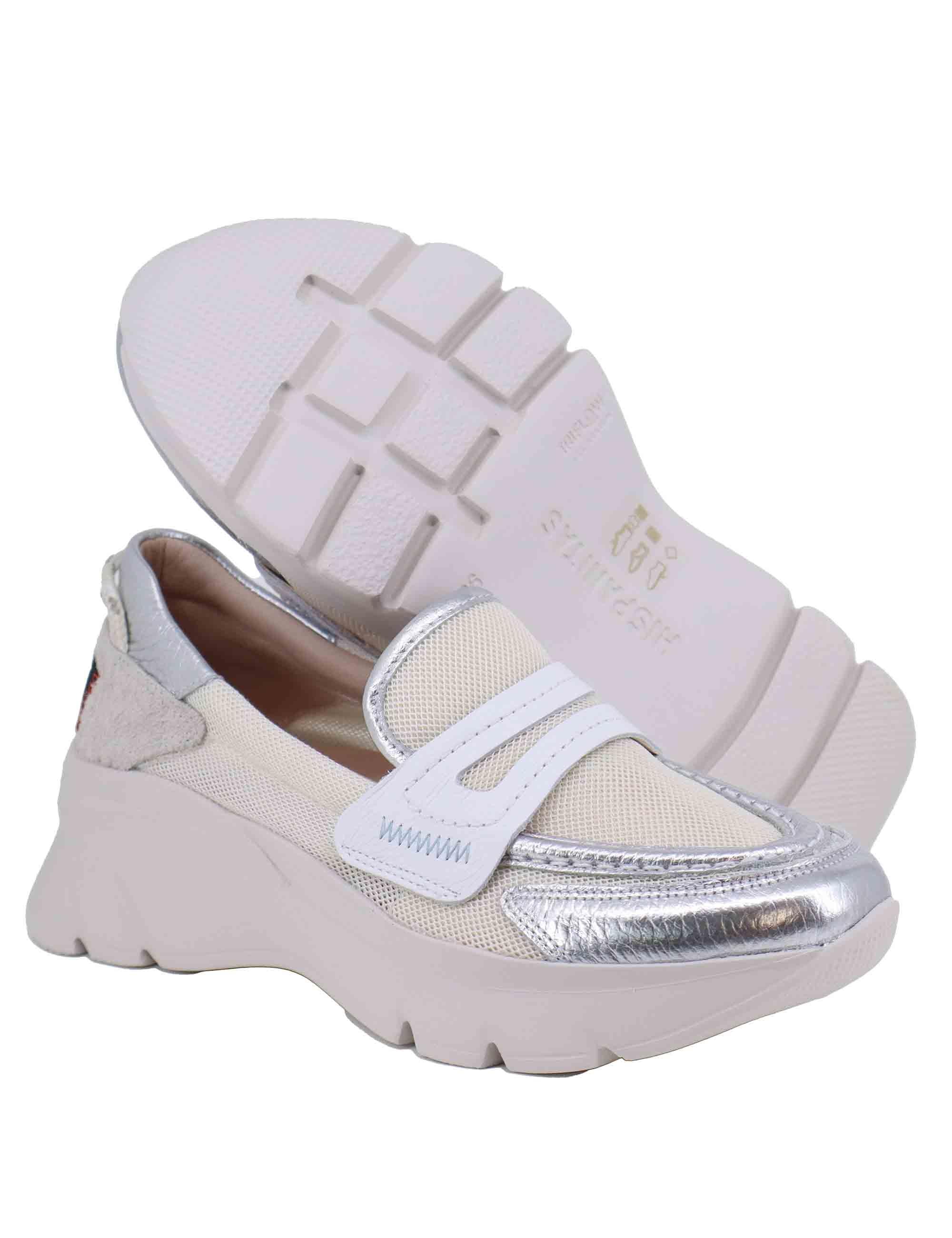 Mocassini donna in tessuto bianco con zeppa in gomma HV254001 C001 Hispanitas 